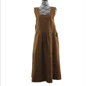 Olive Brown Tan Midi Fit Flare Dress Womens Sleeveless 100% Cotton Lagenlook